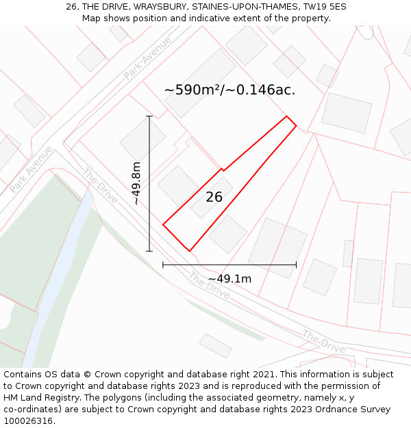 26, THE DRIVE, WRAYSBURY, STAINES-UPON-THAMES, TW19 5ES: Plot and title map