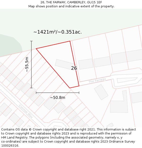 26, THE FAIRWAY, CAMBERLEY, GU15 1EF: Plot and title map