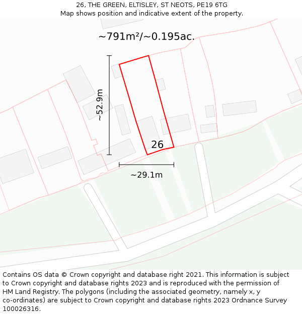 26, THE GREEN, ELTISLEY, ST NEOTS, PE19 6TG: Plot and title map