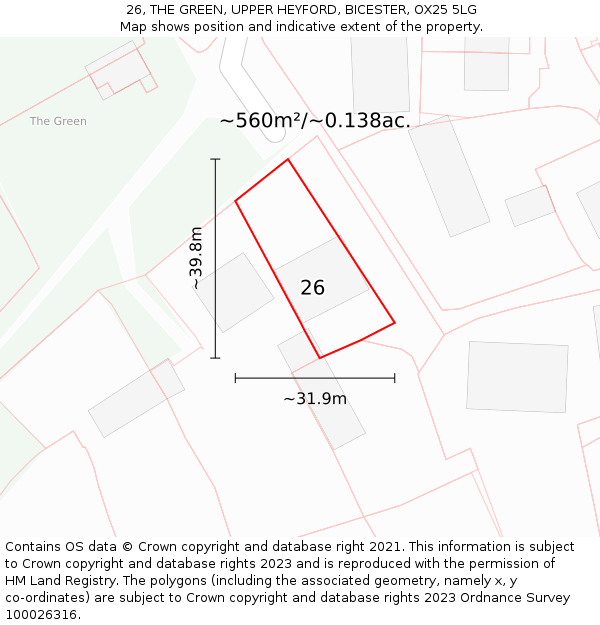 26, THE GREEN, UPPER HEYFORD, BICESTER, OX25 5LG: Plot and title map