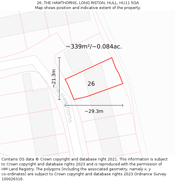 26, THE HAWTHORNS, LONG RISTON, HULL, HU11 5GA: Plot and title map