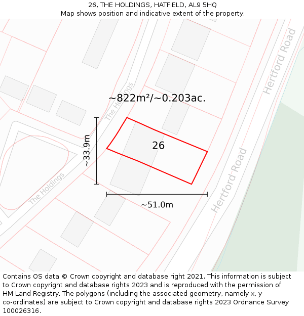 26, THE HOLDINGS, HATFIELD, AL9 5HQ: Plot and title map