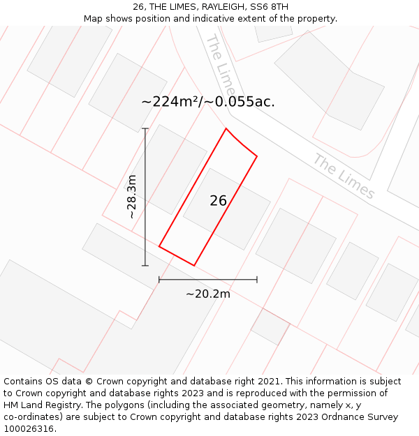 26, THE LIMES, RAYLEIGH, SS6 8TH: Plot and title map
