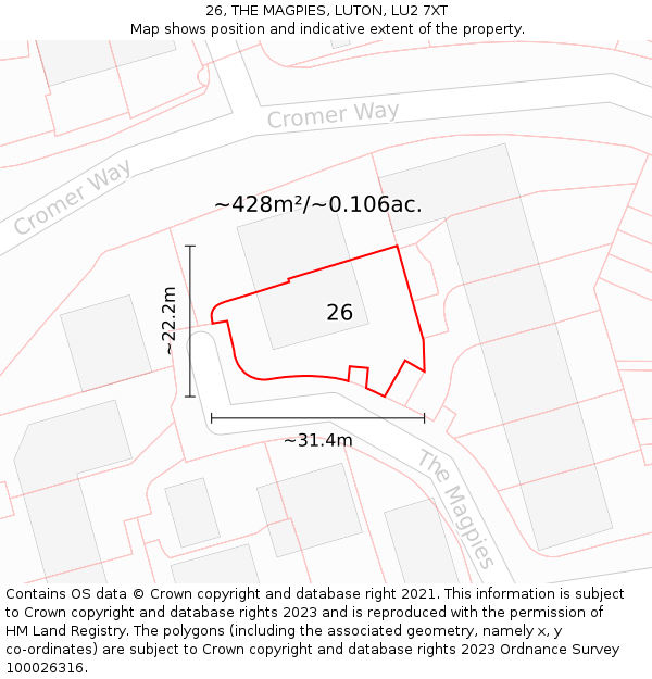 26, THE MAGPIES, LUTON, LU2 7XT: Plot and title map