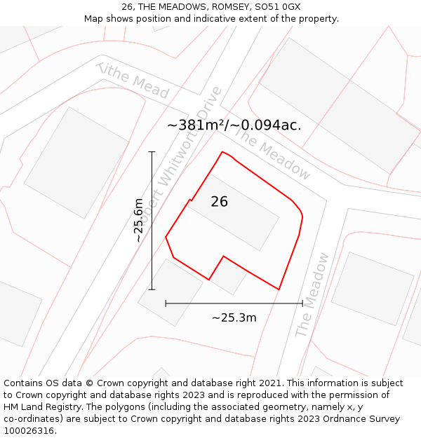 26, THE MEADOWS, ROMSEY, SO51 0GX: Plot and title map