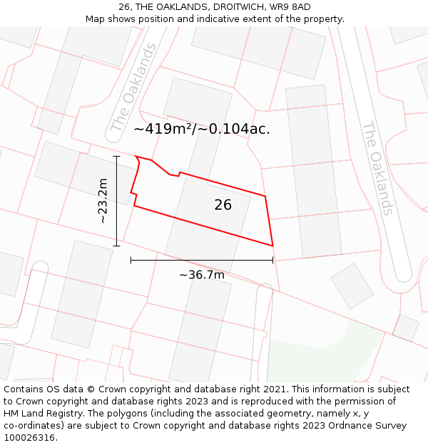 26, THE OAKLANDS, DROITWICH, WR9 8AD: Plot and title map