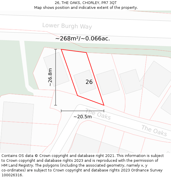 26, THE OAKS, CHORLEY, PR7 3QT: Plot and title map