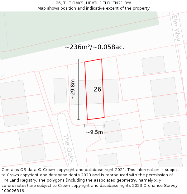 26, THE OAKS, HEATHFIELD, TN21 8YA: Plot and title map