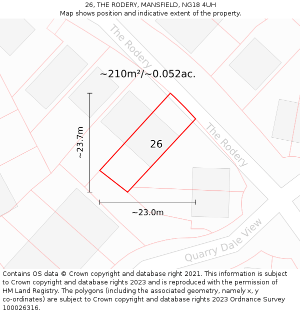 26, THE RODERY, MANSFIELD, NG18 4UH: Plot and title map