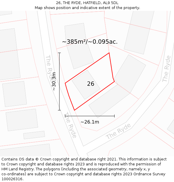 26, THE RYDE, HATFIELD, AL9 5DL: Plot and title map