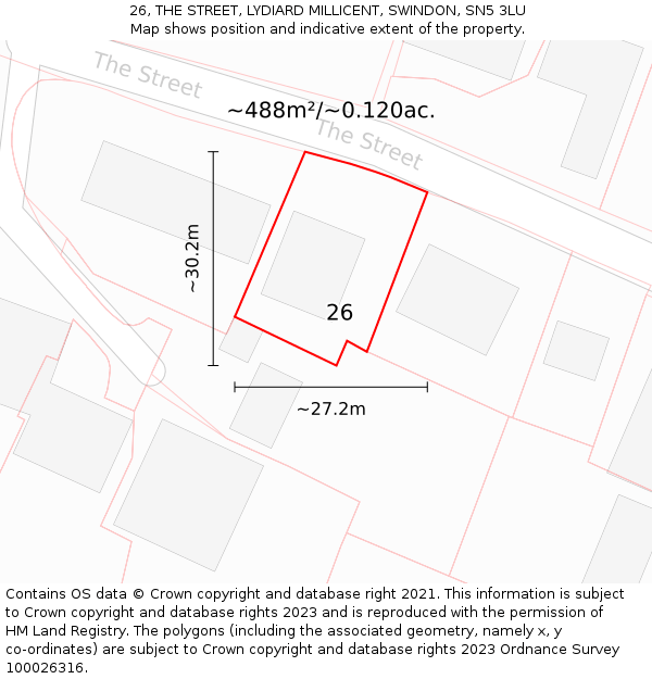 26, THE STREET, LYDIARD MILLICENT, SWINDON, SN5 3LU: Plot and title map