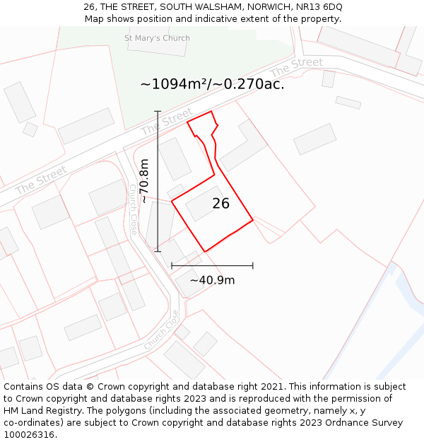 26, THE STREET, SOUTH WALSHAM, NORWICH, NR13 6DQ: Plot and title map