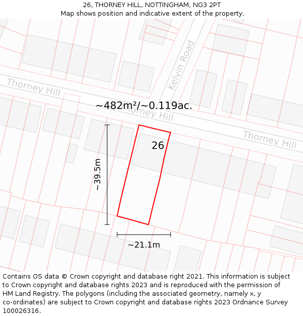 26, THORNEY HILL, NOTTINGHAM, NG3 2PT: Plot and title map