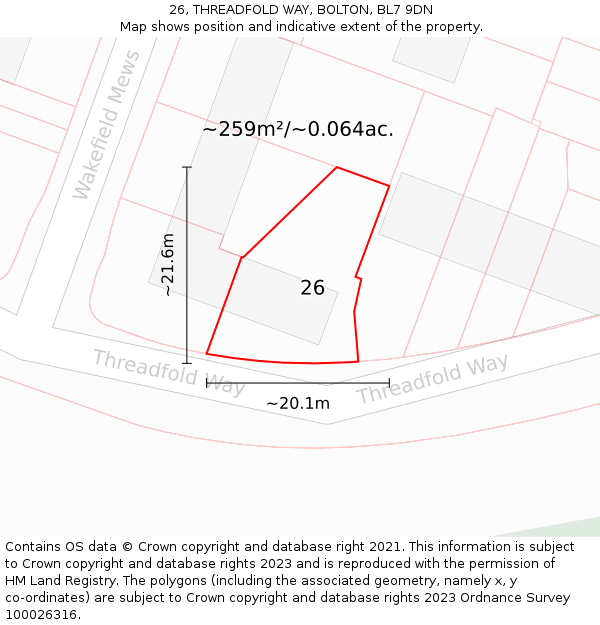 26, THREADFOLD WAY, BOLTON, BL7 9DN: Plot and title map