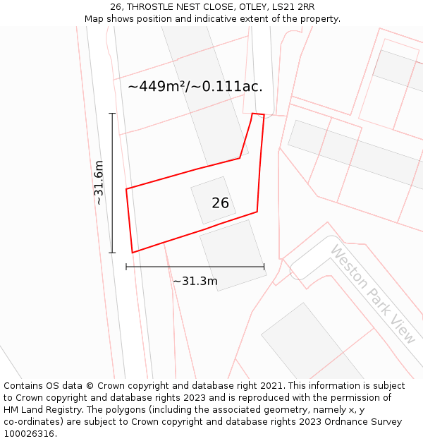 26, THROSTLE NEST CLOSE, OTLEY, LS21 2RR: Plot and title map