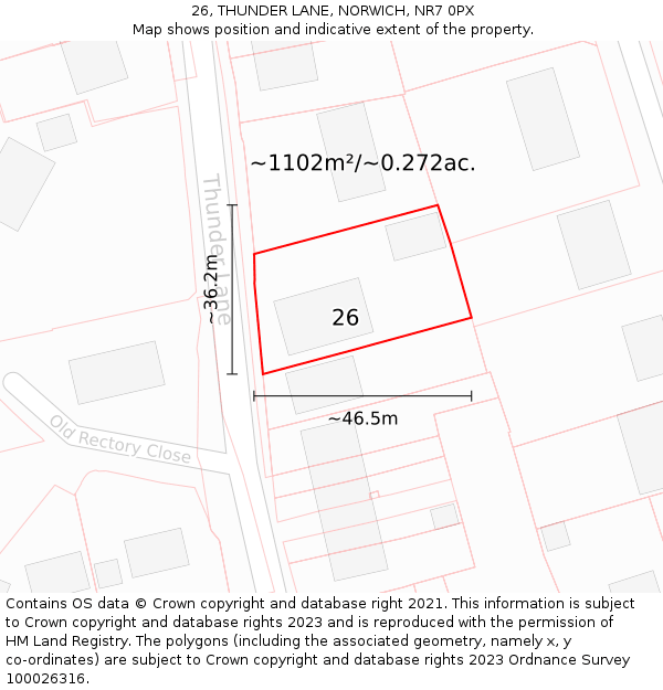 26, THUNDER LANE, NORWICH, NR7 0PX: Plot and title map