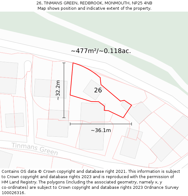 26, TINMANS GREEN, REDBROOK, MONMOUTH, NP25 4NB: Plot and title map