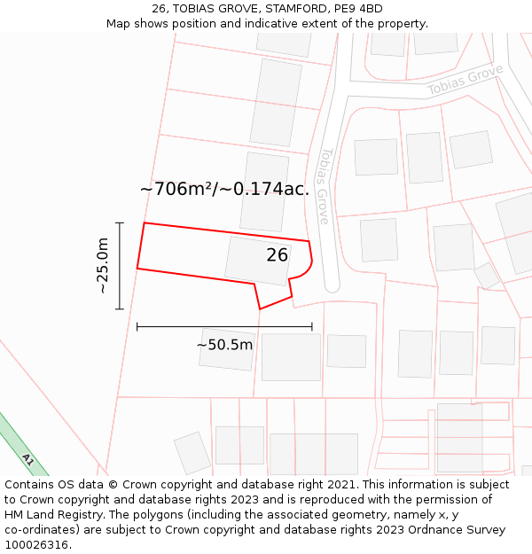 26, TOBIAS GROVE, STAMFORD, PE9 4BD: Plot and title map