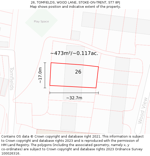 26, TOMFIELDS, WOOD LANE, STOKE-ON-TRENT, ST7 8PJ: Plot and title map