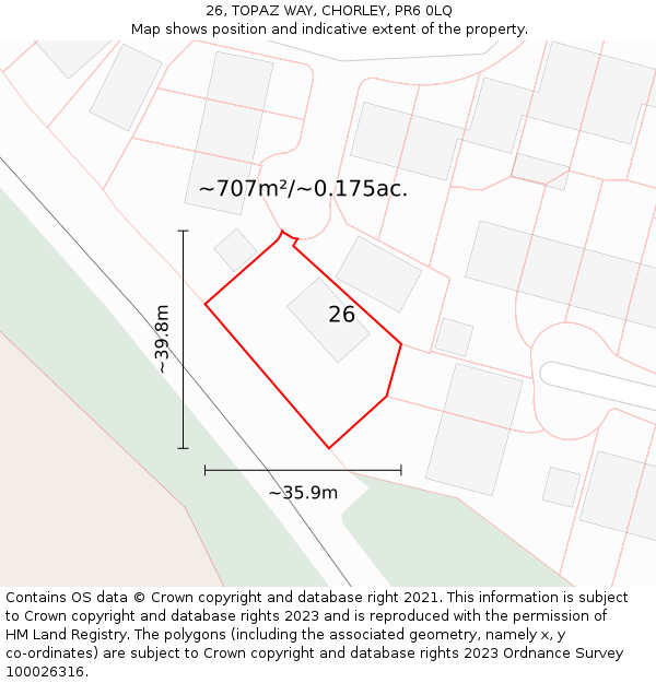 26, TOPAZ WAY, CHORLEY, PR6 0LQ: Plot and title map