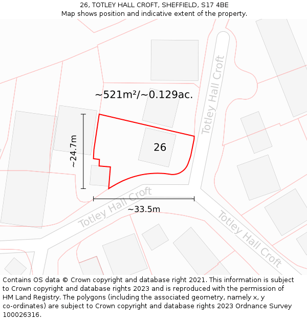 26, TOTLEY HALL CROFT, SHEFFIELD, S17 4BE: Plot and title map