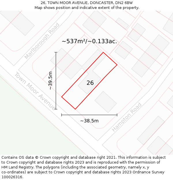 26, TOWN MOOR AVENUE, DONCASTER, DN2 6BW: Plot and title map
