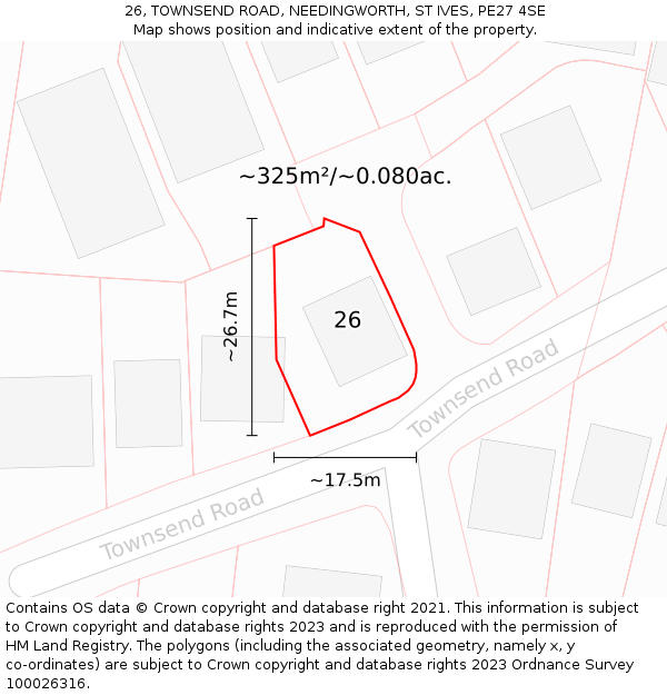 26, TOWNSEND ROAD, NEEDINGWORTH, ST IVES, PE27 4SE: Plot and title map
