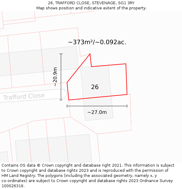 26, TRAFFORD CLOSE, STEVENAGE, SG1 3RY: Plot and title map