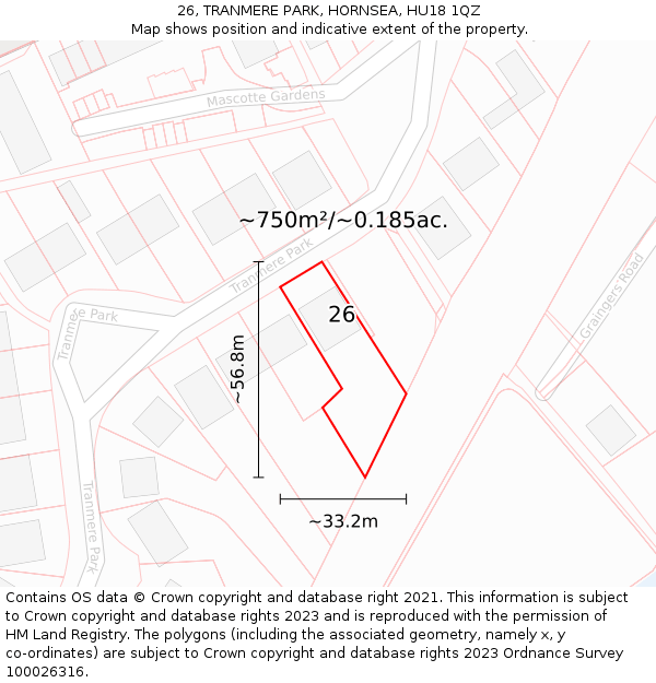 26, TRANMERE PARK, HORNSEA, HU18 1QZ: Plot and title map