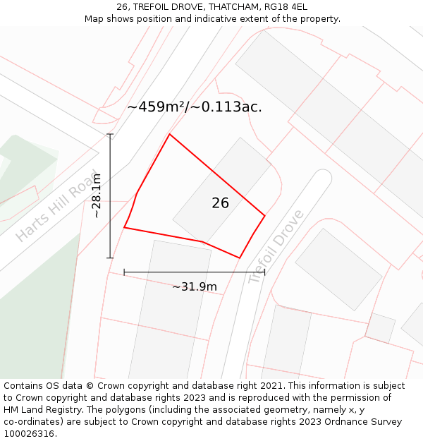 26, TREFOIL DROVE, THATCHAM, RG18 4EL: Plot and title map