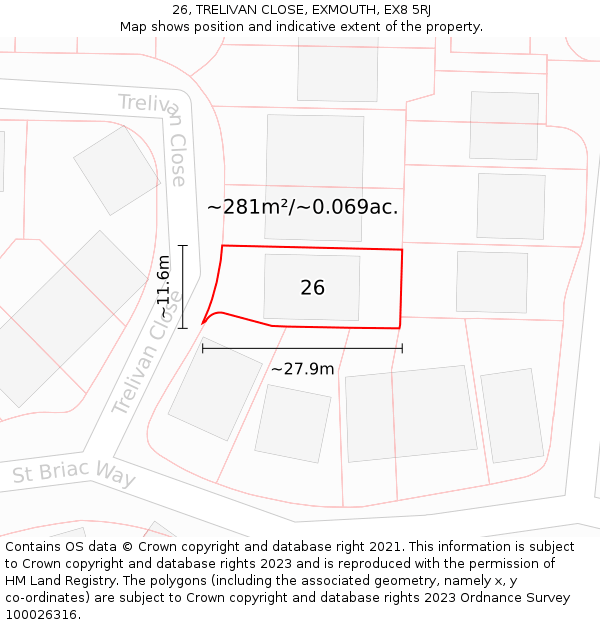 26, TRELIVAN CLOSE, EXMOUTH, EX8 5RJ: Plot and title map