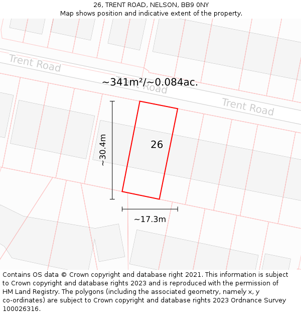 26, TRENT ROAD, NELSON, BB9 0NY: Plot and title map