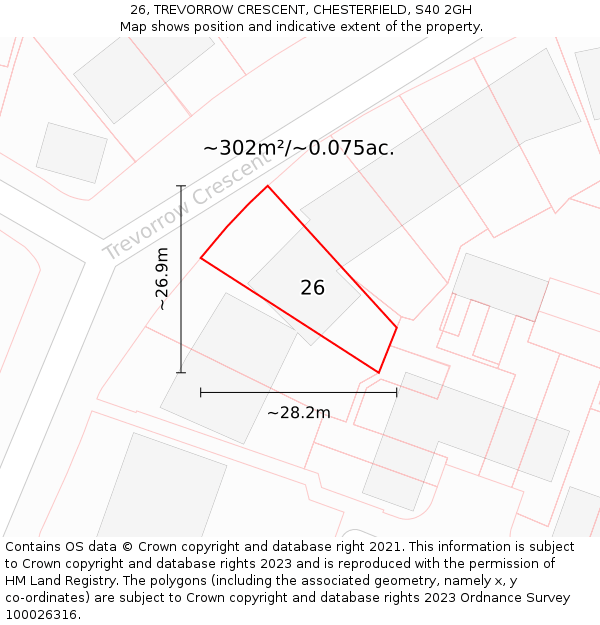 26, TREVORROW CRESCENT, CHESTERFIELD, S40 2GH: Plot and title map
