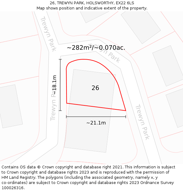 26, TREWYN PARK, HOLSWORTHY, EX22 6LS: Plot and title map