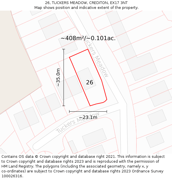 26, TUCKERS MEADOW, CREDITON, EX17 3NT: Plot and title map