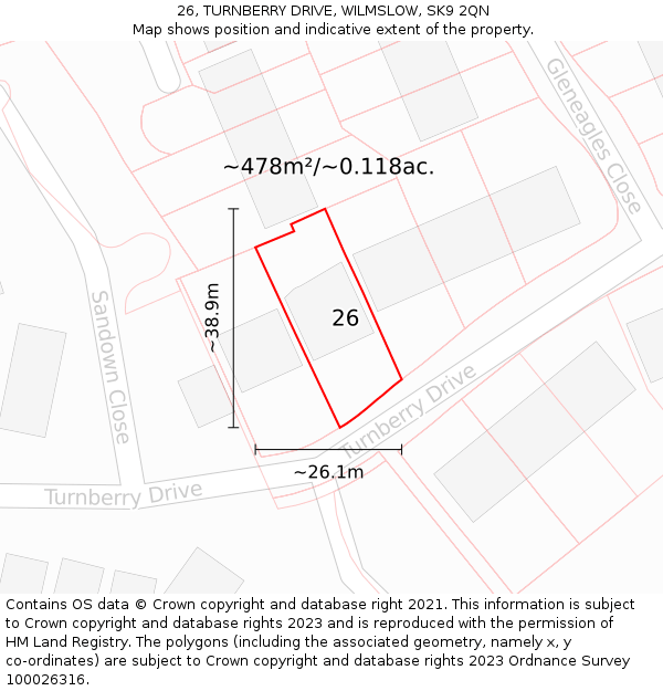 26, TURNBERRY DRIVE, WILMSLOW, SK9 2QN: Plot and title map