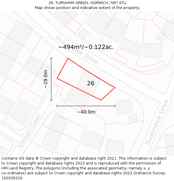 26, TURNHAM GREEN, NORWICH, NR7 0TU: Plot and title map