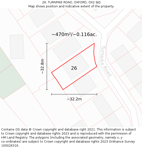 26, TURNPIKE ROAD, OXFORD, OX2 9JQ: Plot and title map