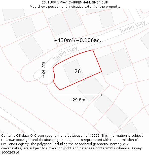 26, TURPIN WAY, CHIPPENHAM, SN14 0UF: Plot and title map