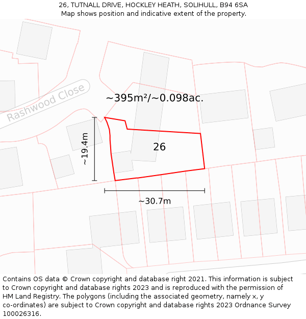 26, TUTNALL DRIVE, HOCKLEY HEATH, SOLIHULL, B94 6SA: Plot and title map