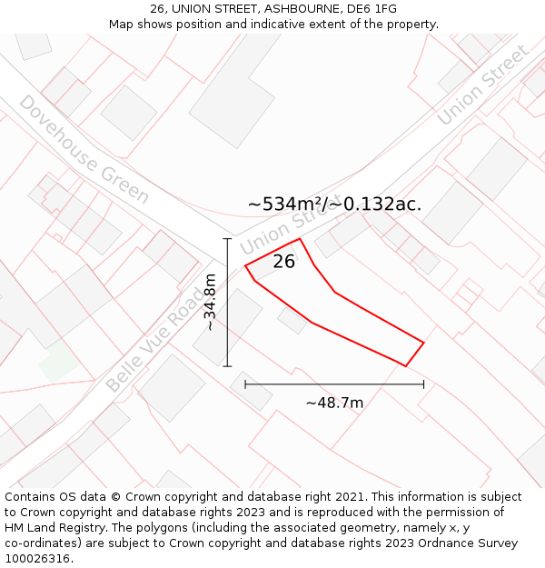 26, UNION STREET, ASHBOURNE, DE6 1FG: Plot and title map