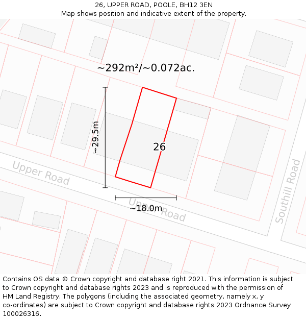 26, UPPER ROAD, POOLE, BH12 3EN: Plot and title map