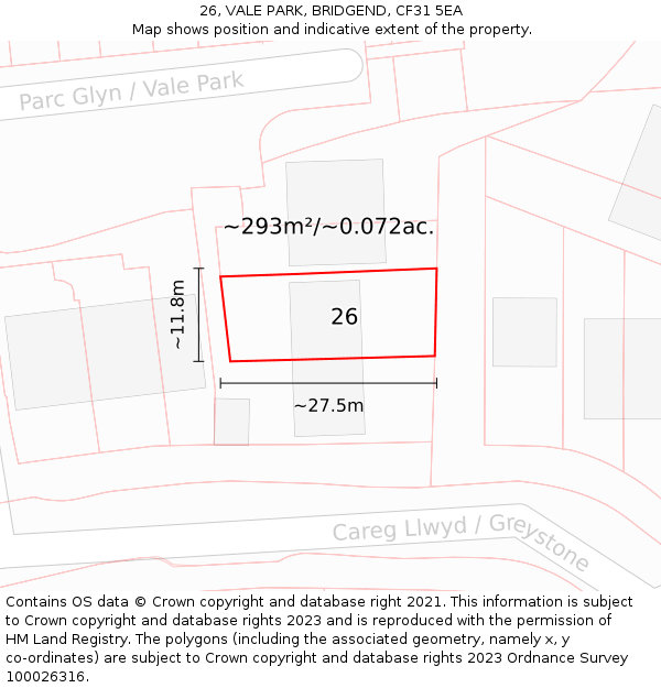 26, VALE PARK, BRIDGEND, CF31 5EA: Plot and title map