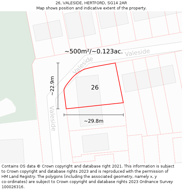 26, VALESIDE, HERTFORD, SG14 2AR: Plot and title map