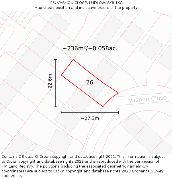 26, VASHON CLOSE, LUDLOW, SY8 1XG: Plot and title map