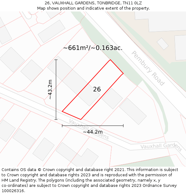 26, VAUXHALL GARDENS, TONBRIDGE, TN11 0LZ: Plot and title map