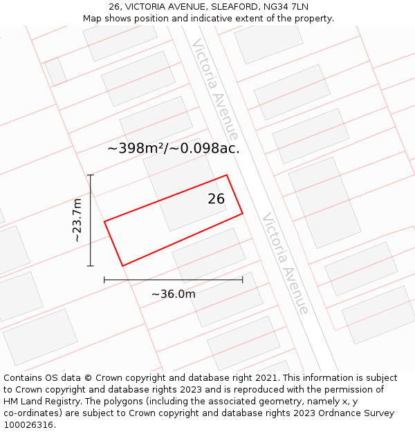 26, VICTORIA AVENUE, SLEAFORD, NG34 7LN: Plot and title map