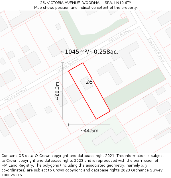 26, VICTORIA AVENUE, WOODHALL SPA, LN10 6TY: Plot and title map