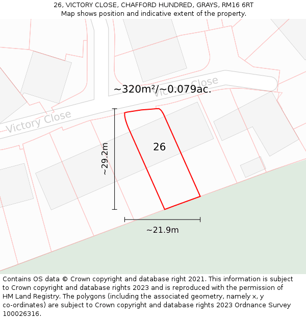 26, VICTORY CLOSE, CHAFFORD HUNDRED, GRAYS, RM16 6RT: Plot and title map