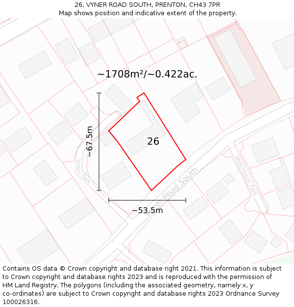 26, VYNER ROAD SOUTH, PRENTON, CH43 7PR: Plot and title map